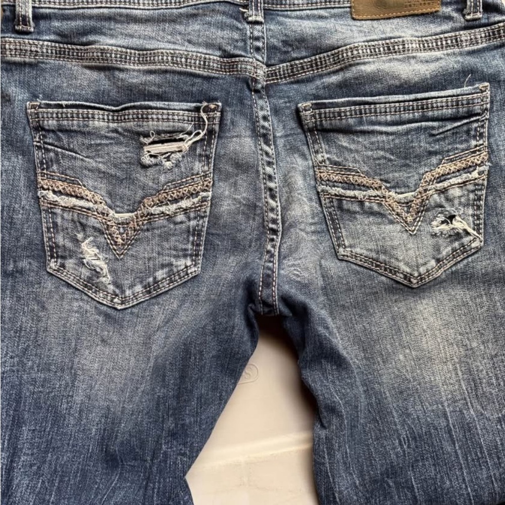 SOLD BKE Men's Distressed Denim Jeans - Faded Blue